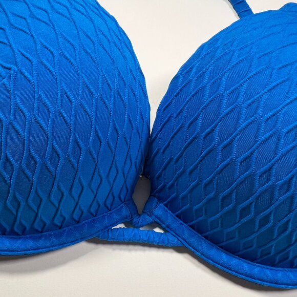 Victoria Secret 34DD Bombshell Push Up Bikini Top Adds 2 Cups Textured Blue - Picture 2 of 3